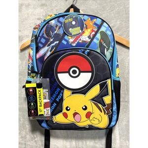Pokemon Light Up Pokeball 17" Kids School Backpack With Pokemon Card Pack